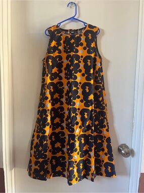 Marimekko Orange and Black Graphic Floral Sleeveless Dress, Girls size 11-12